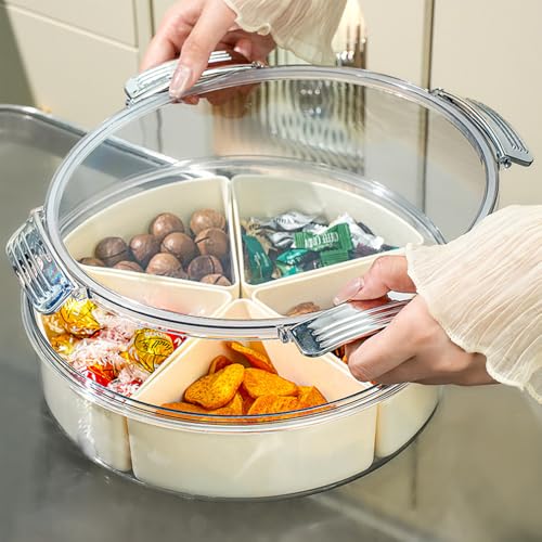 DEMEIHUA Snackbox Mit Fächern Rund, Snackteller Mit Fächern, Kinder Snackschale Mit Deckel Herausnehmbare 8 Fächer Snackteller Mit Deckel Geeignet Snack (Snackbox B) von DEMEIHUA