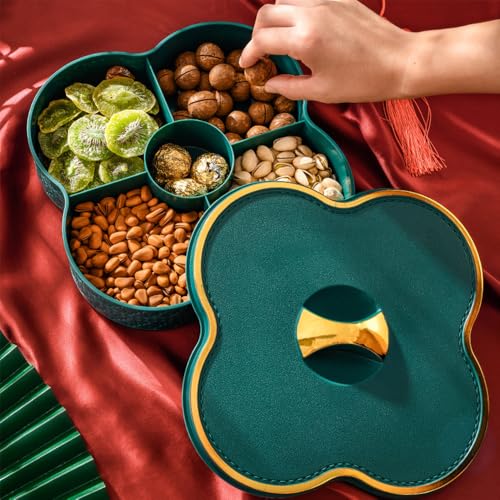 Snackbox Mit Fächern, Snackteller Mit Fächern, Snackbox Mit Fächern Rund, Snackbox Mit Fächern Kinder, Snackschale Mit Deckel Herausnehmbare 8 Fächer Snackteller Mit Deckel Geeignet Snack (Snackbox D) von DEMEIHUA