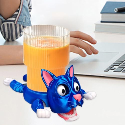 Turtle/Panda Cup Holder, 3D Printed Turtle/Panda Coaster with Funny Expression, Open Eyed When Put a Glass on Back Mug Mat for Car Desk (Blaue Katze 1PCS) von DEMEIHUA
