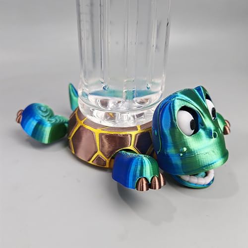 Turtle/Panda Cup Holder, 3D Printed Turtle/Panda Coaster with Funny Expression, Open Eyed When Put a Glass on Back Mug Mat for Car Desk (Blaue Schildkröte 1PCS) von DEMEIHUA