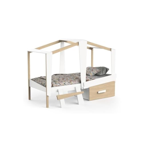 DEMEYERE Kabinenbett – 90 x 200 cm – große Schublade – Weiß matt und Eiche Kronberg von Demeyere