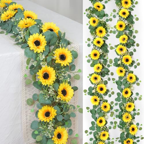 DEMIUKO 2 Stück Eukalyptus Girlande Künstliche Blumen Girlande Blumengirlande Seiden Hängend Pflanzen Kunstblumen Girlande Blätter Reben für Hochzeit Party Wand Garten Zuhause Deko (4, Sonnenblumen) DEMIUKO 2 Stück Eukalyptus Girlande Künstliche Blumen Girlande Blumengirlande Seiden Hängend Pflanzen Kunstblumen Girlande Blätter Reben für Hochzeit Party Wand Garten Zuhause Deko (4, Sonnenblumen) von DEMIUKO