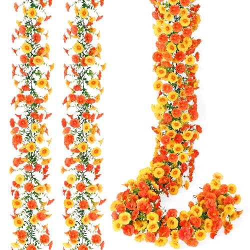 DEMIUKO 2 Stück Künstliche Girlande Blumen Morning Glory 1.8M Herbst Gelb Blumengirlande mit Eukalyptus Blätter Seidenblumen Reben Hängend Kunstblumen Deko für Indoor Outdoor Haus Garten Balkon von DEMIUKO