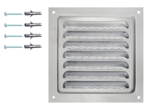 Lüftungsgitter aus Eloxiertem Aluminium mit Insektennetz | Luftauslass für Innen- und Außenbereich | Schutzgitter und Abdeckung aus Aluminium. (12,5 x 12,5 cm) von DEMLOU
