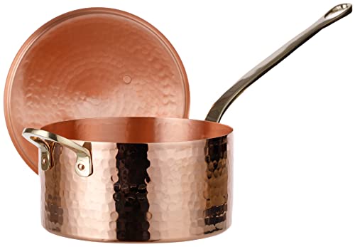 Kupfertopf für Zucker und Marmelade, Marmeladentopf, Marmeladenpfanne, Desserttopf aus Kupfer, Zabaglione-Pfanne mit Hilfsgriff, 1 mm dickes gehämmertes Kupfer, (1,7 Quart) von DEMMEX