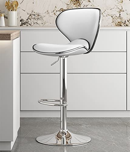Barhocker, moderne weiße drehbare Barhocker, 2er-Set, Leder, höhenverstellbar, hydraulischer Küchentheken-Insel-Barhocker mit Fußstütze aus verchromtem Metall, für Restaurants, Wohnzimmer, Büros von DENECO
