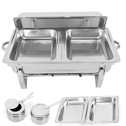 Chafing Dish Rostfreier Stahl mit Deckel/ Buffetwärmer Essens Wärmer Wärmebehälter Essensteller in Verschiedene Chafing Dish Größen für Gastronomie Buffet Rectangular (2 Platten) von DENEST