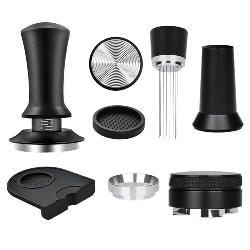 DENEWERK 51mm Kaffee Tamper aus 304 Edelstahl Espresso Nadel Kaffeestampfer Kaffeestempel WDT Tool inkl. Tampermatte Kaffeerührer Kaffeepulverring Espresso-Verteiler von DENEWERK