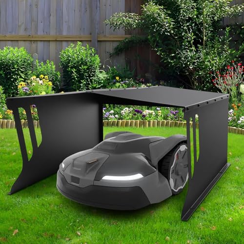Stahl Mähroboter Garage, Rasenroboter Rasenmäher Garage aus Verzinkte Stahl, Überdachung Dach Carport Unterstand zum Garten, Schutz vor Sonnen Regen und Wind, 78 x 61 x 31(LXBXH) cm von DENEWERK