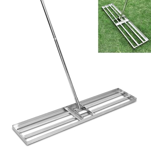 XXXL Rakel Rasen aus Edelstahl, Rasen Lawn Leveling mit 2m Lange Griff, Profi Nivellierungsrechen Rasenschieber, Gartengras Werkzeug, Flächenebner Levelingrake für Hof, Garten, Golfplatz [118x25cm] von DENEWERK