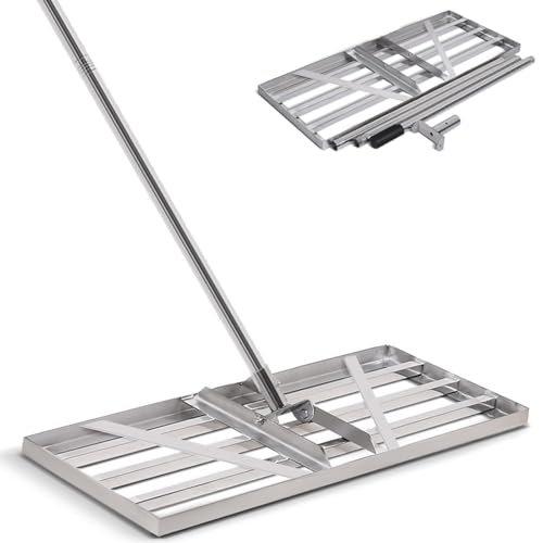 XXXL Rakel Rasen aus Edelstahl, Rasen Lawn Leveling mit 2m Lange Griff, Profi Nivellierungsrechen Rasenschieber, Gartengras Werkzeug, Flächenebner Levelingrake für Hof, Garten, Golfplatz [85x35cm] von DENEWERK