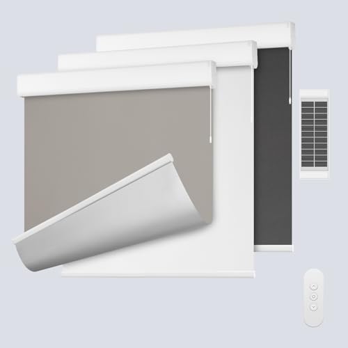 DENFOON Rollo Elektrisch Innen, Elektrisches Rollo Verdunkelung mit Fernbedienung,ohne/mit Bohren easyfix Klemmfix, Grau B85 x H170cm für Fenster von DENFOON