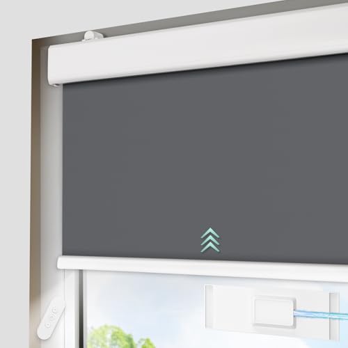 DENFOON Solar Elektrische Rollos thermorollo mit Fernbedienung Verdunklungsrollo ohne/mit Bohren easyfix Klemmfix Wiederaufladbar Akku Rohrmotor Smart Rollo Anthrazit von DENFOON