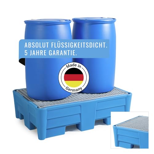 Auffangwanne classic-line aus Polyethylen (PE) für 2 Fässer, mit verzinktem Gitterrost, 1330x930x385 von DENIOS