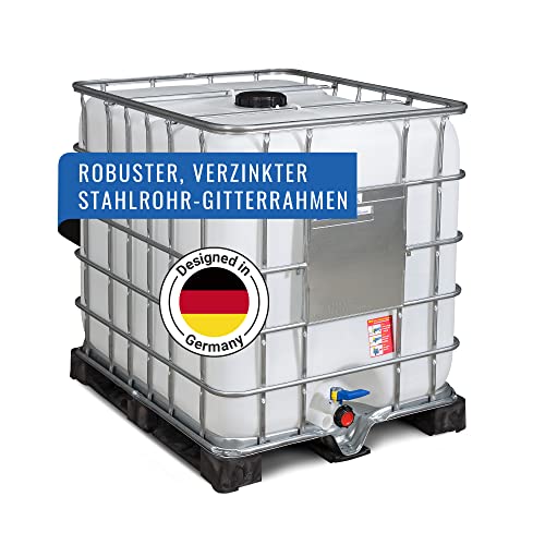DENIOS® IBC Container 1000L - Neuware Premium mit extra PE Palette - Behälter, Wassertank, Container Regentonne Regenwassertank mit Stahlrahmenpalette von DENIOS