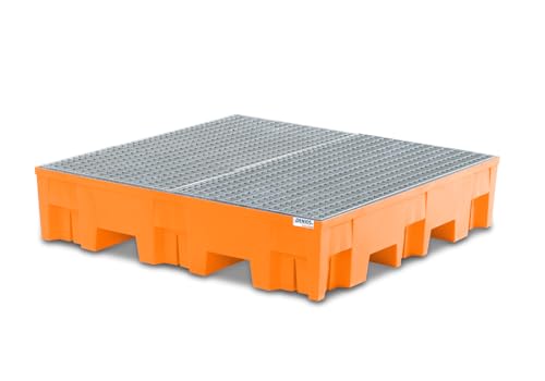 Auffangwanne base-line aus Polyethylen (PE) für 4 Fässer, mit verzinktem Gitterrost von DENIOS