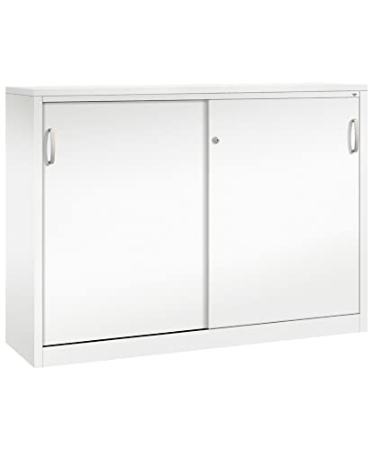 DENIOS C+P Schiebetürenschrank Acurado, als Sideboard, 1600 x 400 x 1200 mm, weiß von DENIOS