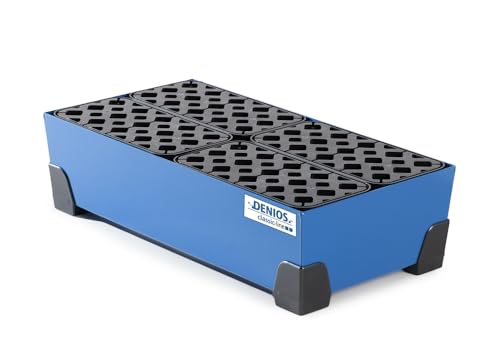 Denios Auffangwanne aus Stahl | mit Gitterrost aus Kunststoff | blau | BxHxT 774 x 200 x 392 mm | Volumen 40 Liter | Arbeitssicherheit Notfall-Umweltschutz-Produkte säurefest von DENIOS