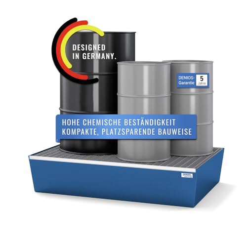 DENIOS® Auffangwanne aus Stahl – Öl Auffangwanne (1236 x 255 x 815 mm) Dichtungsgeprüft für maximale Sicherheit – Besonders kompakte Metall Wanne – Ölbehälter von DENIOS