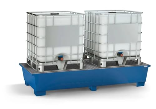 Auffangwanne classic-line aus Stahl für 2 IBC, lackiert, 2 Gitterrosten Auffangwanne classic-line aus Stahl für 2 IBC, lackiert, 2 Gitterrosten von DENIOS