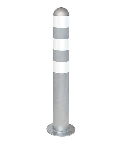 Ladesäulen Rammschutz-Poller aus Stahl, H 800 mm, Reflexringe weiß, zum Aufdübeln von DENIOS