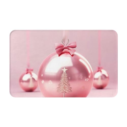 Teppich rosa Weihnachtskugel Boden rutschfest Willkommens-T?rmatte Badezimmerteppich d?nne T?rmatte saugf?hig waschbar f?r K?che Wohnzimmer Badezimmer von DENMER