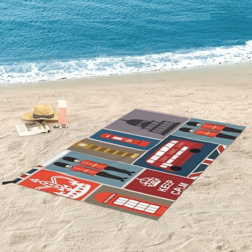DENMER England-Symbole, schnell trocknendes Handtuch, super saugfähiges und leichtes Mikrofaser-Handtuch für Outdoor-Abenteuer und den Heimgebrauch von DENMER
