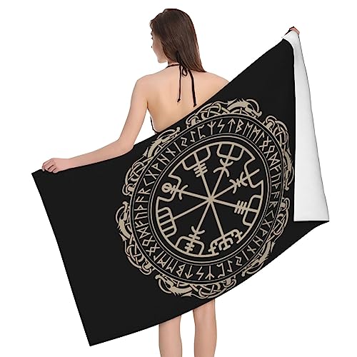 Magical Design Norse Runes Kompass Mikrofaser saugfähige Badetücher sind weich und hautfreundlich, geeignet für Männer und Frauen und zum schnellen Trocknen auf Reisen, Bad und Schwimmen von DENMER