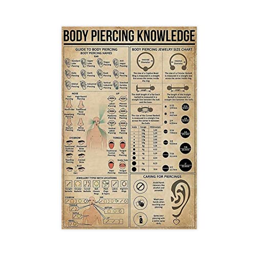 Body Piercing Knowledge Poster Science Guide Room Decor Tattoo Artist Club Garage Wanddekor Vinta Leinwand Poster Wandkunst Dekor Druck Bild Gemälde für Wohnzimmer Schlafzimmer Dekoration Unframe-sty von DENOU