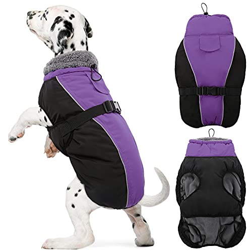 DENTRUN Hundemantel Winter Warme Hundejacke Wasserdicht mit Geschirr für Kleine Mittel Große Hunde Wintermantel Fleece Winterjacke Hundebekleidung Reflektierend von DENTRUN