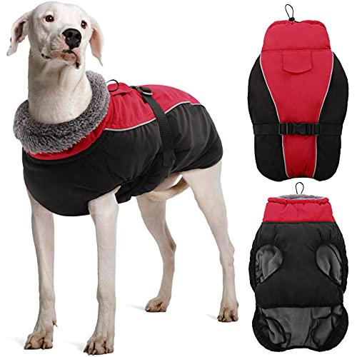 DENTRUN Hundemantel Winter Warme Hundejacke Wasserdicht mit Geschirr für Kleine Mittel Große Hunde Wintermantel Fleece Winterjacke Hundebekleidung Reflektierend von DENTRUN