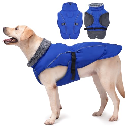 DENTRUN Hundemantel Winter Wasserdicht mit Geschirr Hundejacke Weste Fleece Reflexstreifen Fashion Sports Wintermantel Hund Jacke mit Bauchschutz Beinen für Kleine Mittelgroße Grosse Hunde von DENTRUN