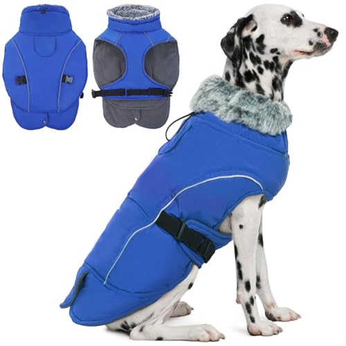 DENTRUN Hundemantel Winter Wasserdicht mit Geschirr Hundejacke Weste Fleece Reflexstreifen Fashion Sports Wintermantel Hund Jacke mit Bauchschutz Beinen für Kleine Mittelgroße Grosse Hunde von DENTRUN