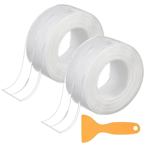DENUOTOP Dichtungsband Selbstklebend, PVC Wasserdicht Abdichtungsband für Küche, Badezimmer, Toilette, Wandecke, Naht, Kantenschutz Eckleiste Weichsockelleiste Selbstklebend 38 mm x 3,2 m 2 Rollen von DENUOTOP