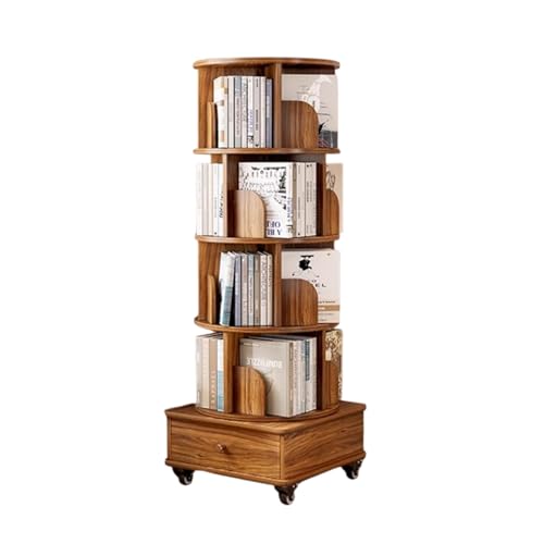 DEOPXF Drehbares Bücherregal 360 Grad Drehung Anti Fall Schallwand Stabile Struktur Bücherregale Geräuschlose Universalräder Leicht Zu Bewegen(Walnut,142cm) von DEOPXF