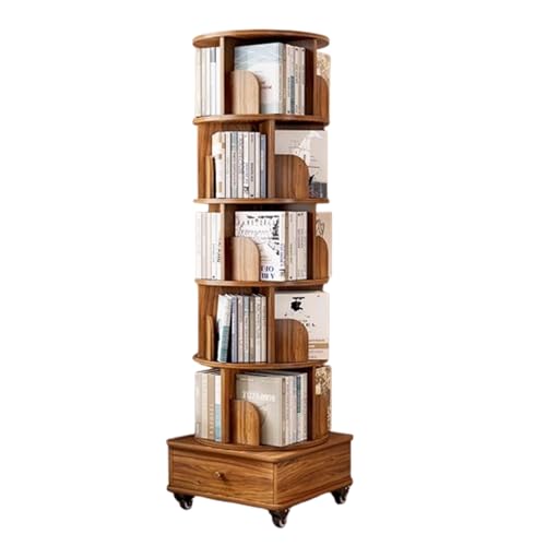 DEOPXF Drehbares Bücherregal 360 Grad Drehung Anti Fall Schallwand Stabile Struktur Bücherregale Geräuschlose Universalräder Leicht Zu Bewegen(Walnut,173cm) von DEOPXF