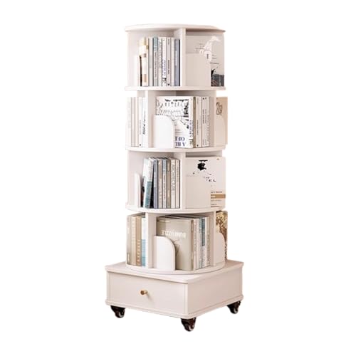 DEOPXF Drehbares Bücherregal 360 Grad Drehung Anti Fall Schallwand Stabile Struktur Bücherregale Geräuschlose Universalräder Leicht Zu Bewegen(Warm White,142cm) von DEOPXF