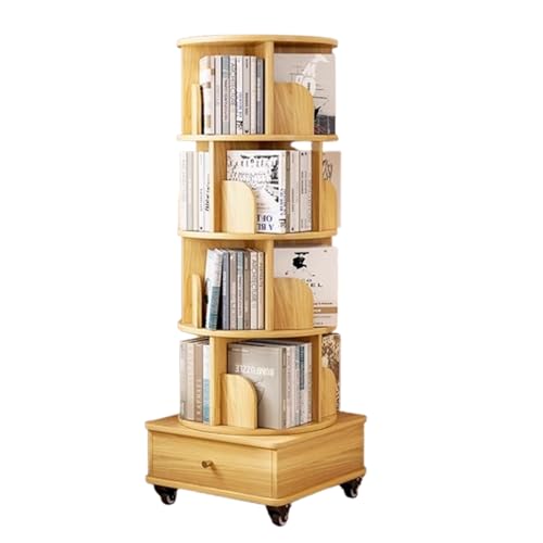 DEOPXF Drehbares Bücherregal 360 Grad Drehung Anti Fall Schallwand Stabile Struktur Bücherregale Geräuschlose Universalräder Leicht Zu Bewegen(Wood,142cm) von DEOPXF
