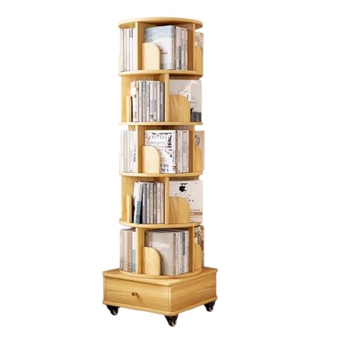 DEOPXF Drehbares Bücherregal 360 Grad Drehung Anti Fall Schallwand Stabile Struktur Bücherregale Geräuschlose Universalräder Leicht Zu Bewegen(Wood,173cm) von DEOPXF