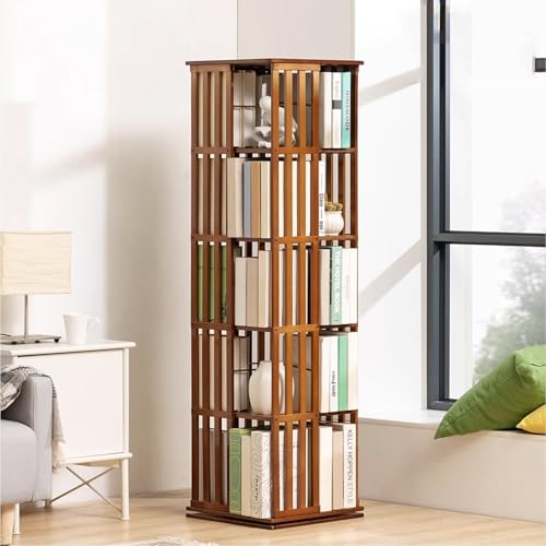 DEOPXF Drehbares Bücherregal Bambusmaterial Umweltfreundlich 360° Frei Drehbar Eckbücherregal Leicht Zu Reinigen Stabil Und Langlebig(Braun,37x37x149cm) von DEOPXF