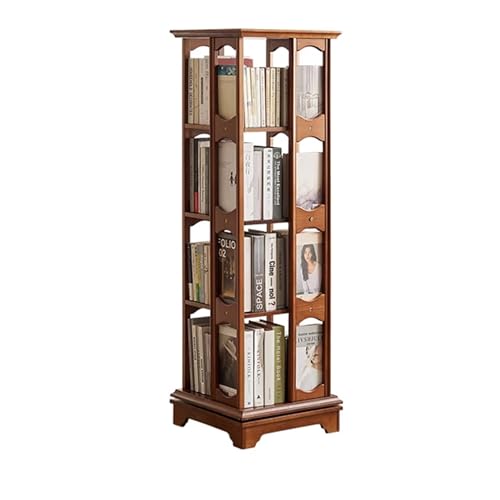 DEOPXF Drehbares Bücherregal Massivholzmaterial 360 Grad Drehbares Chassis Unterschiedliche Bodenhöhen Design Bücherregale Robust Und Langlebig(Walnut Color,4layer) von DEOPXF