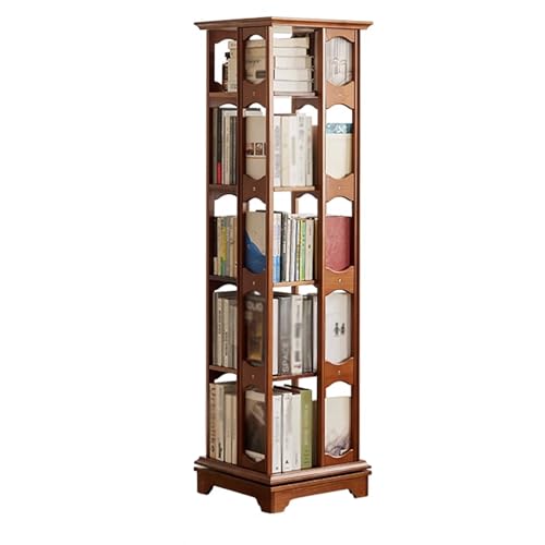 DEOPXF Drehbares Bücherregal Massivholzmaterial 360 Grad Drehbares Chassis Unterschiedliche Bodenhöhen Design Bücherregale Robust Und Langlebig(Walnut Color,5layer) von DEOPXF