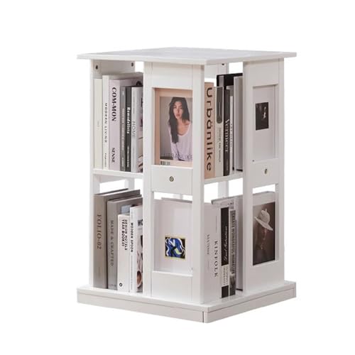 DEOPXF Drehbares Bücherregal Massivholzmaterial 360 Grad Drehbares Chassis Unterschiedliche Bodenhöhen Design Bücherregale Robust Und Langlebig(Weiß,2layer) von DEOPXF