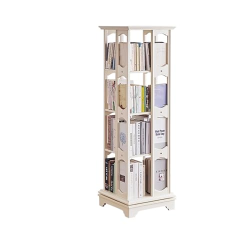 DEOPXF Drehbares Bücherregal Massivholzmaterial 360 Grad Drehbares Chassis Unterschiedliche Bodenhöhen Design Bücherregale Robust Und Langlebig(Weiß,4layer) von DEOPXF