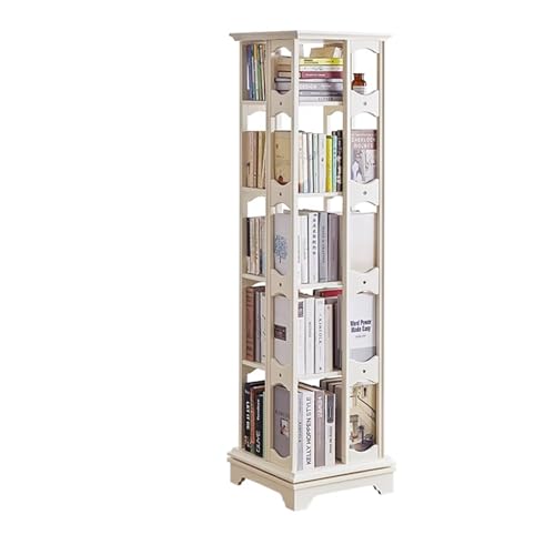 DEOPXF Drehbares Bücherregal Massivholzmaterial 360 Grad Drehbares Chassis Unterschiedliche Bodenhöhen Design Bücherregale Robust Und Langlebig(Weiß,5layer) von DEOPXF