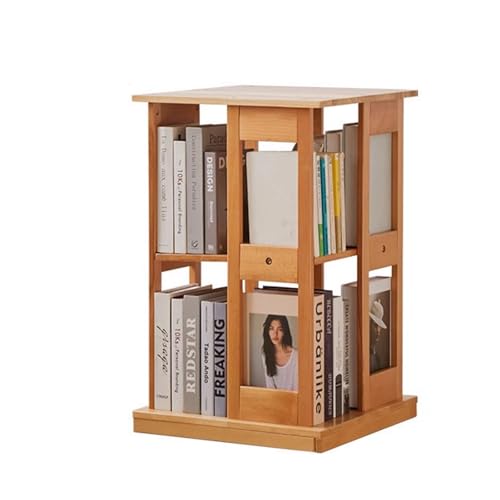 DEOPXF Drehbares Bücherregal Massivholzmaterial 360 Grad Drehbares Chassis Unterschiedliche Bodenhöhen Design Bücherregale Robust Und Langlebig(Wood Color,2layer) von DEOPXF