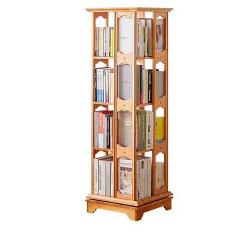 DEOPXF Drehbares Bücherregal Massivholzmaterial 360 Grad Drehbares Chassis Unterschiedliche Bodenhöhen Design Bücherregale Robust Und Langlebig(Wood Color,4layer) von DEOPXF