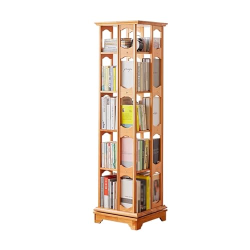 DEOPXF Drehbares Bücherregal Massivholzmaterial 360 Grad Drehbares Chassis Unterschiedliche Bodenhöhen Design Bücherregale Robust Und Langlebig(Wood Color,5layer) von DEOPXF