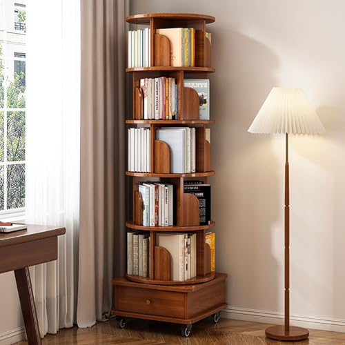 DEOPXF Drehbares Bücherregal Partitionsspeicher 360° Frei Drehbar Verdicktes Chassis Eckbücherregal Leicht Zu Bewegen Stabil Und Nicht Wackeln(Walnut,46x46x173cm) von DEOPXF