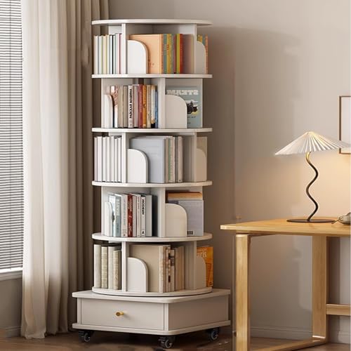 DEOPXF Drehbares Bücherregal Partitionsspeicher 360° Frei Drehbar Verdicktes Chassis Eckbücherregal Leicht Zu Bewegen Stabil Und Nicht Wackeln(Weiß,46x46x173cm) von DEOPXF